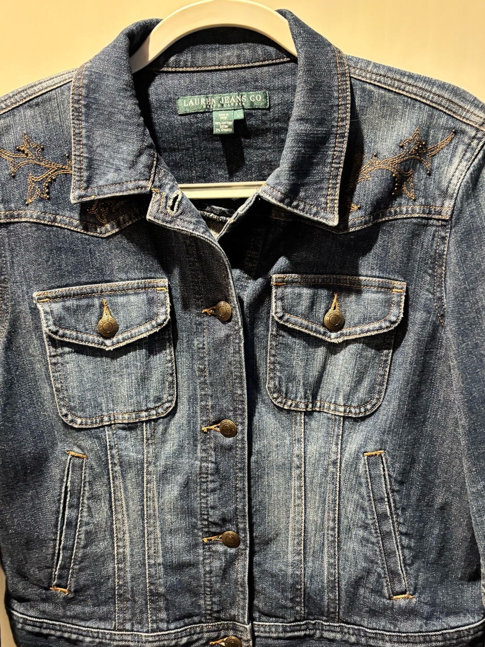 Vintage Lauren Jeans Co. Cropped Jean Jacket-Size Large EUC